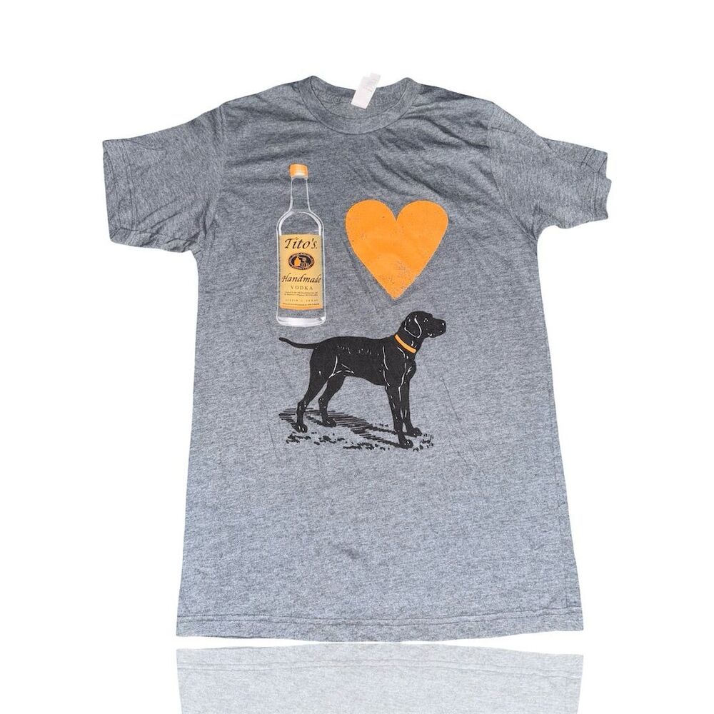 Tito's Vodka I Love Dogs Graphic T-Shirt Gray Unisex Size S: Austin Texas: